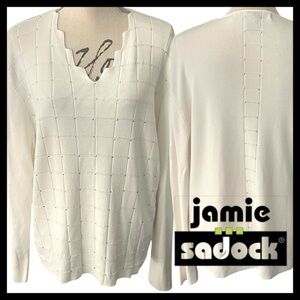 Jamie Sadock Off White Crystal Scallop Neck Sweater (XL)